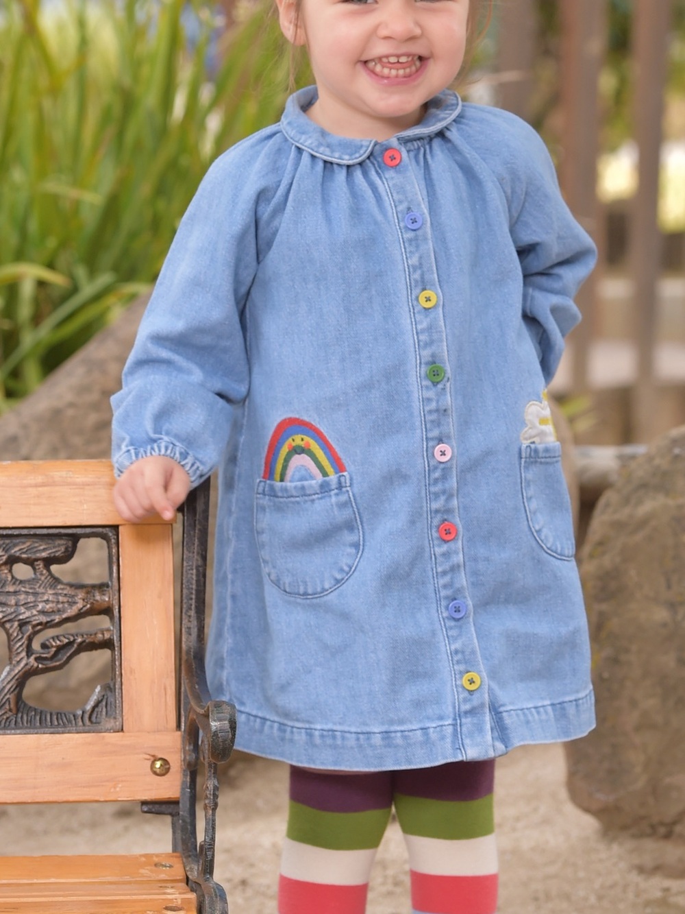 Baby Boden 18-24M Denim Rainbow Appliqué Shirt Dress